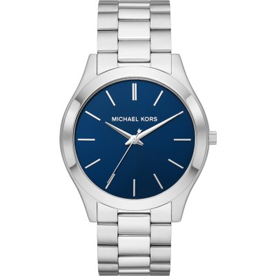 Michael Kors Slim Runway silver-tone men's watch with blue dial and stainless steel bracelet