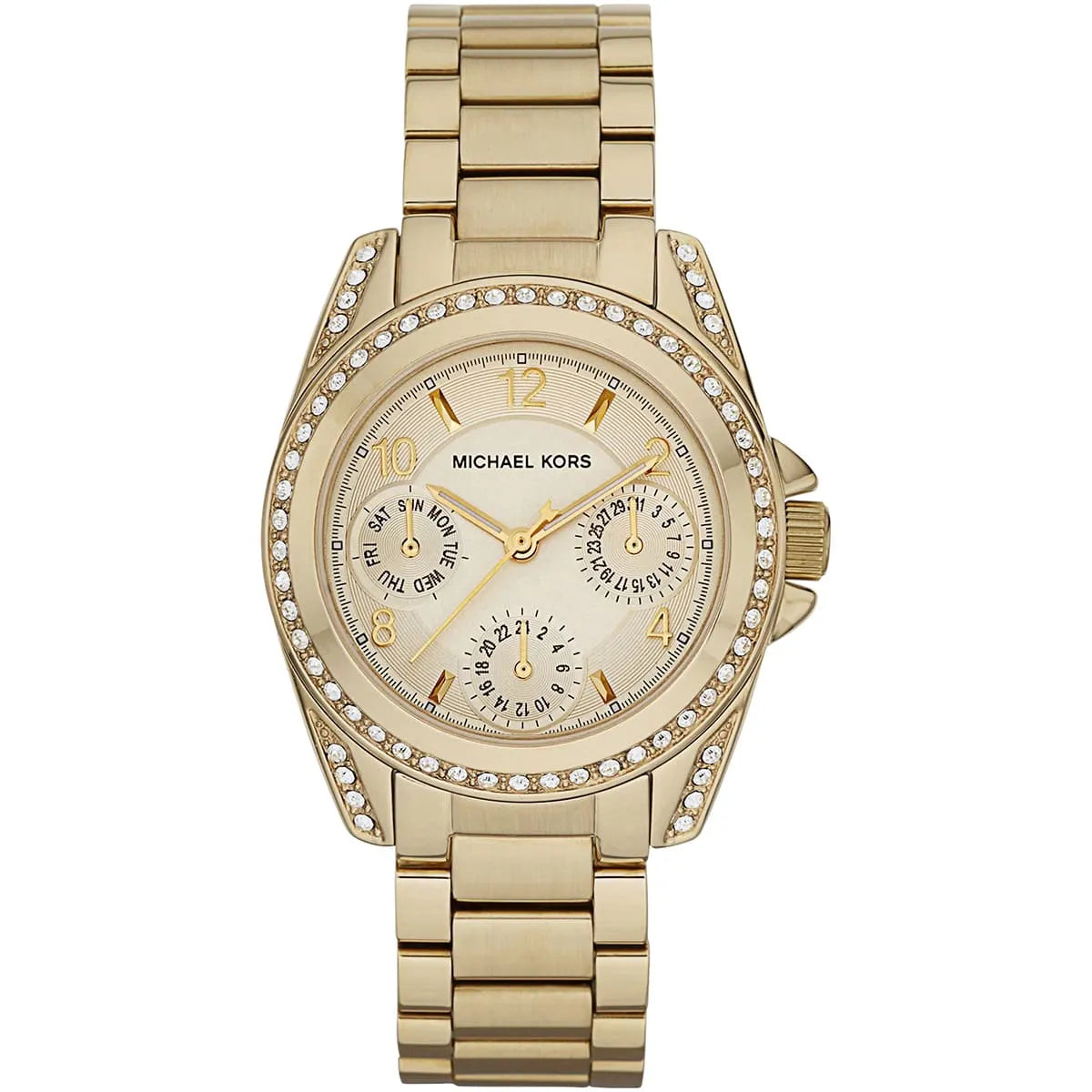 Michael Kors Blair champagne dial gold-tone watch with crystal-set bezel and three subdials