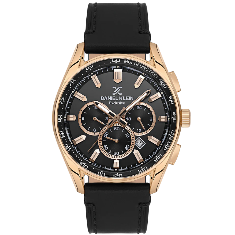 Daniel Klein Exclusive Multifunction Black Genuine Leather Strap Watch - DK.1.13902-3