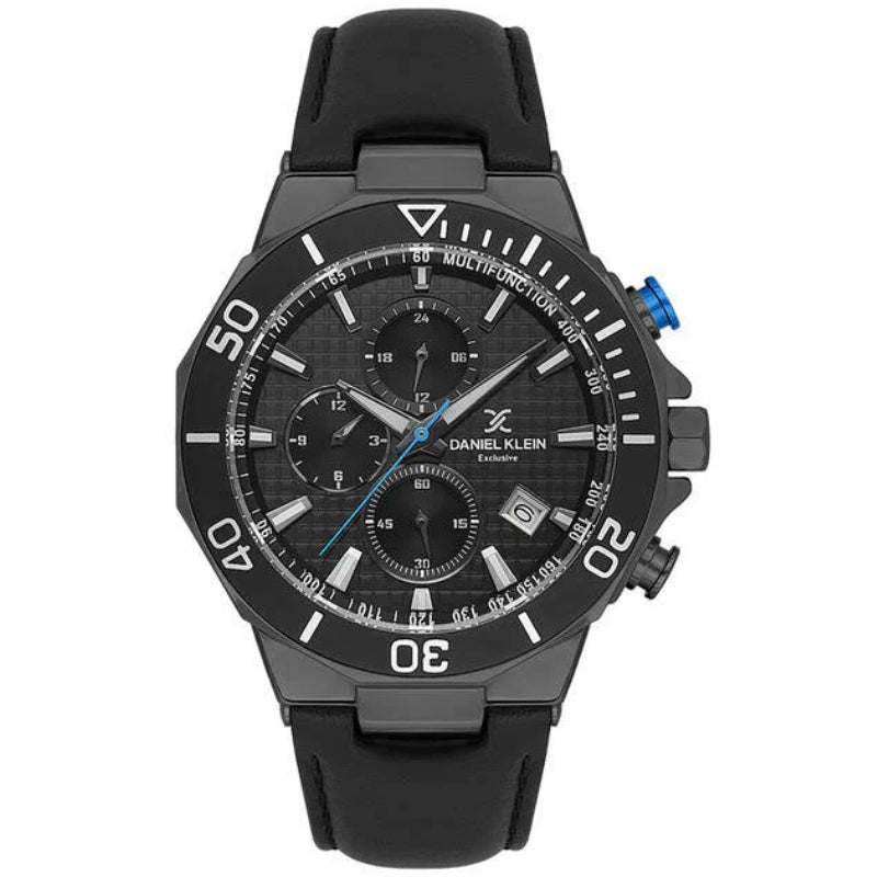 Daniel Klein Exclusive Multifunction Black Genuine Leather Starp Grey Watch - DK.1.13841-3