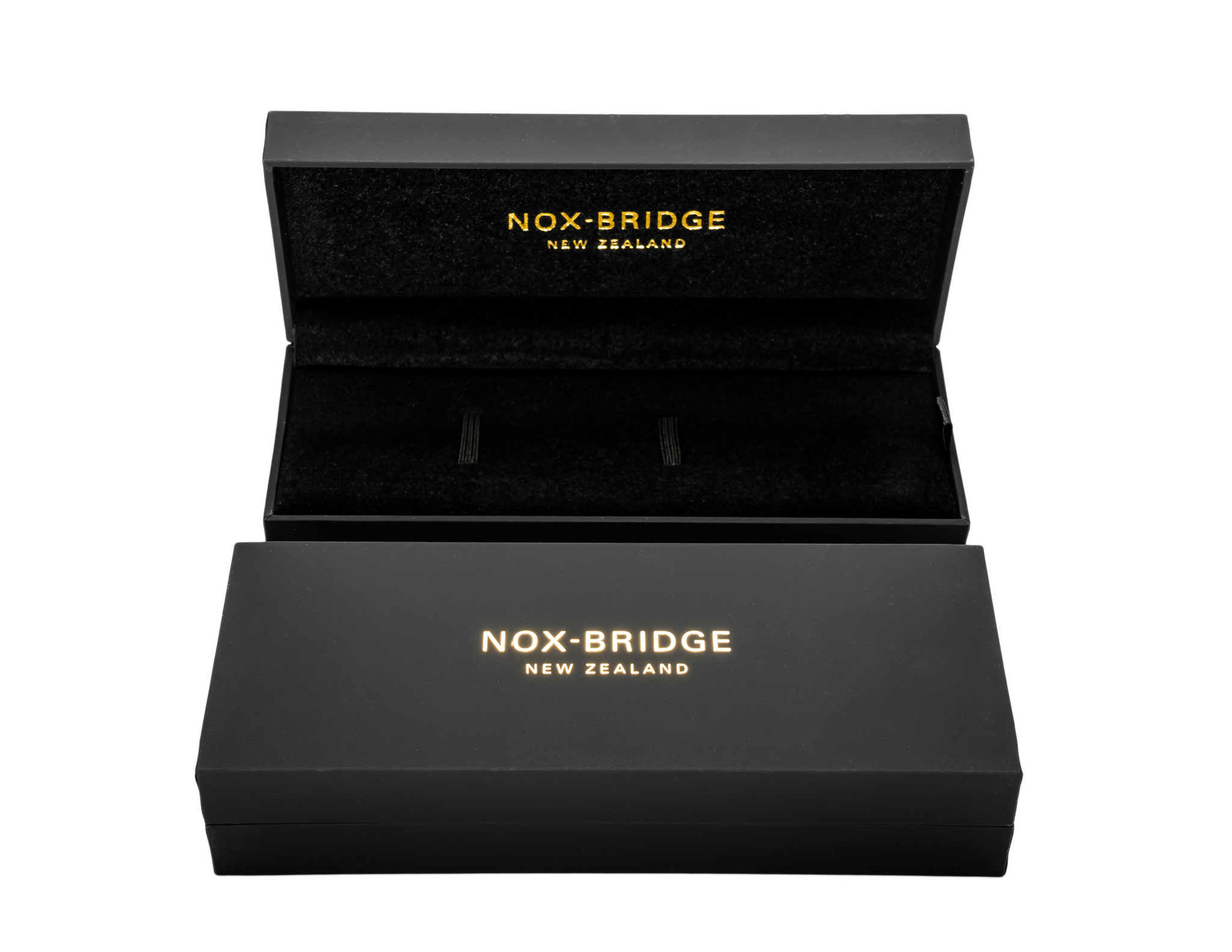 Noxbridge ECC40TT presentation box with black exterior and gold branding