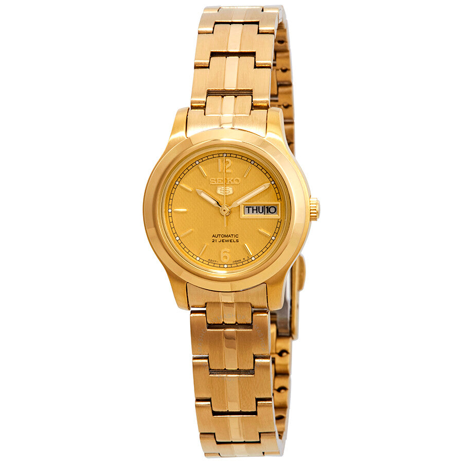 Open Box - Seiko Series 5 Automatic Gold Dial Gold-tone Ladies Watch SYME02 - The Watches Men & Co