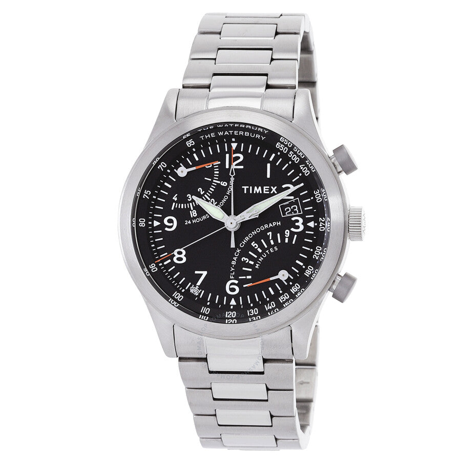 Open Box - Timex Waterbury Chronograph GMT Quartz Black Dial Men's Watch TW2W47800 - The Watches Men & Co