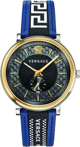 Versace V-Circle Black Dial Blue Leather Strap Watch for Men - VEBQ01419 VEBQ01419 - Image 1