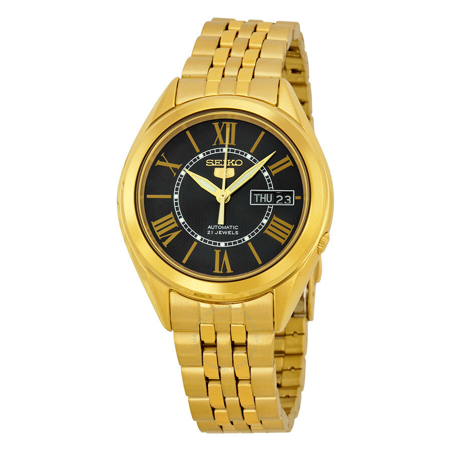 Seiko 5 Vintage Automatic Black Dial Yellow Gold-plated Men's Watch SNKL40 - The Watches Men & Co