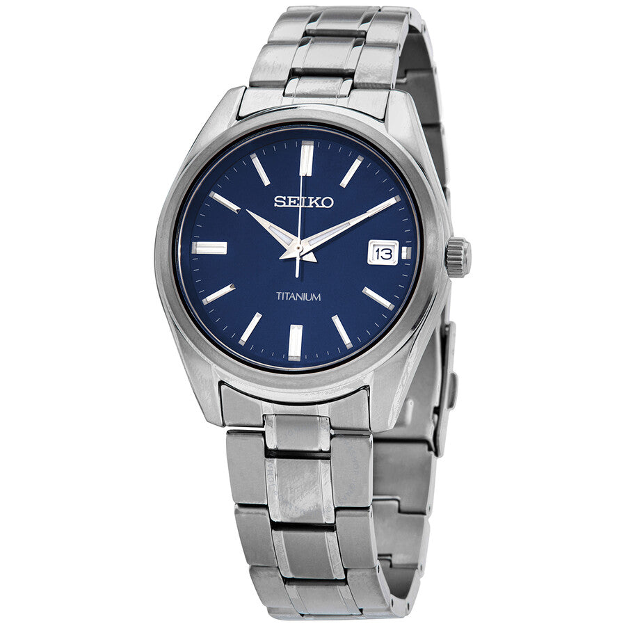 Seiko Classic Quartz Blue Dial Grey Titanium Men's Watch SUR373