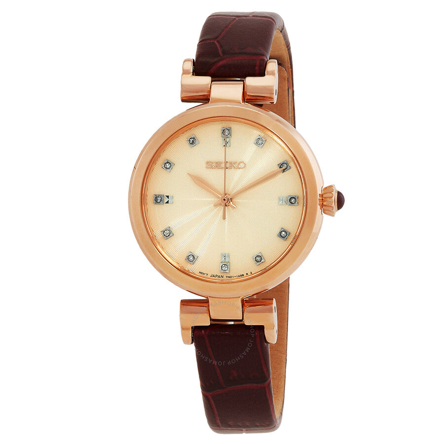 Seiko Dress Quartz Diamond Champagne Dial Ladies Watch SRZ548 - The Watches Men & Co