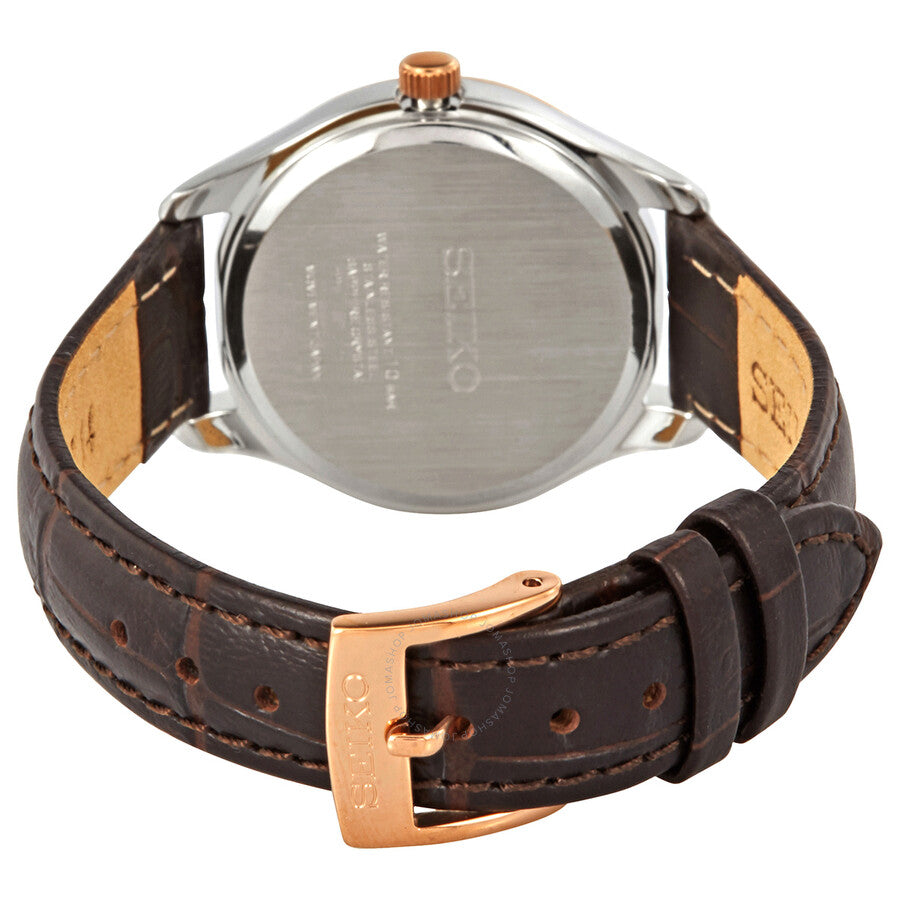 Seiko Noble Quartz Silver Dial Brown Leather Ladies Watch SUR428