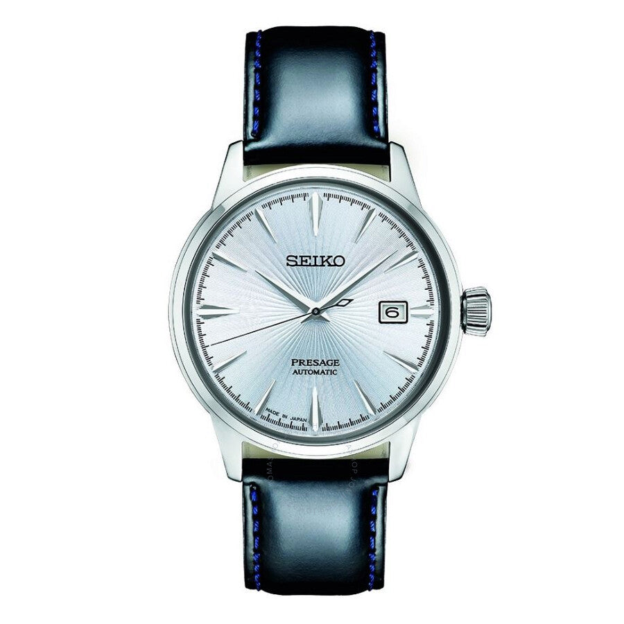 Seiko Presage Automatic Silver Dial Black Leather Men's Watch SRPB43 - Watches of America