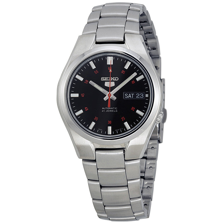 Seiko Series 5 Automatic Black Dial Stainless Steel Men's Watch SNK617 - The Watches Men & Co
