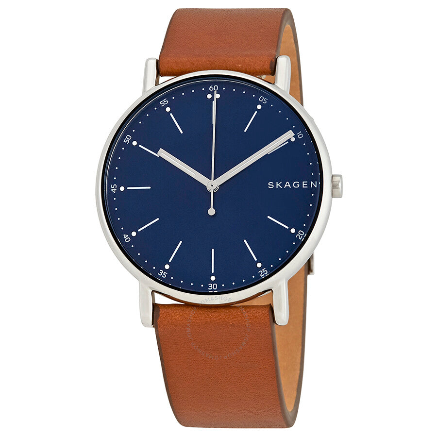 Reloj Skagen Signature con esfera azul y cuero marrón para hombre SKW6355