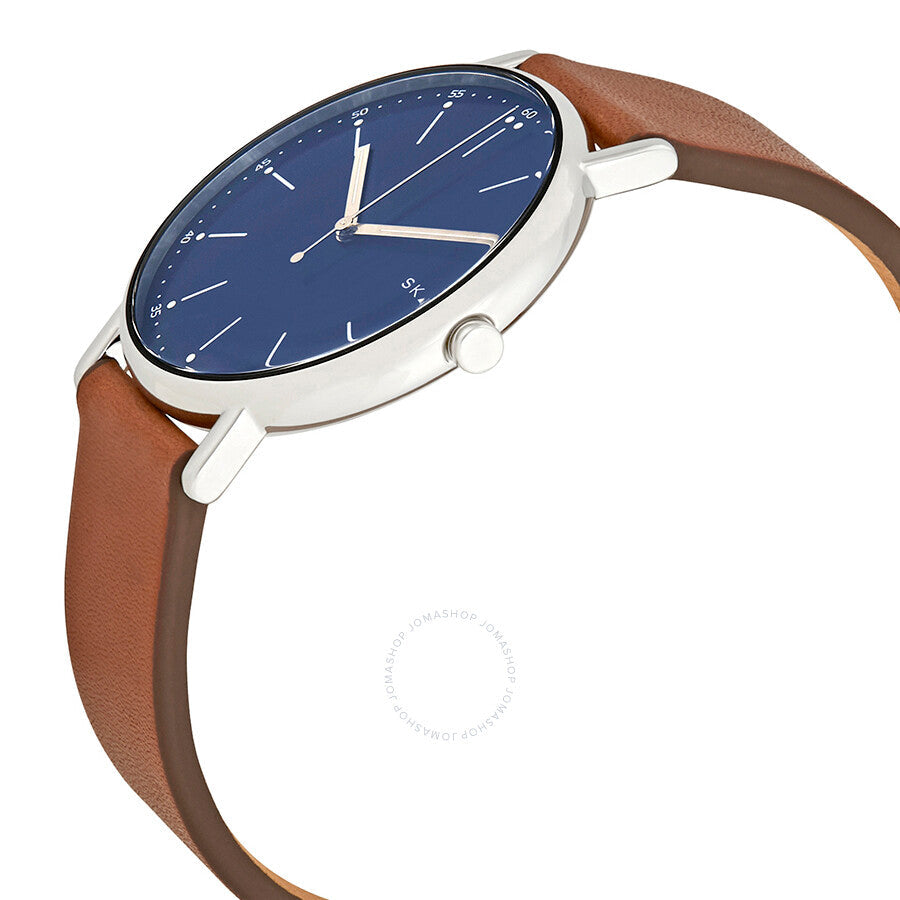 Reloj Skagen Signature con esfera azul y cuero marrón para hombre SKW6355