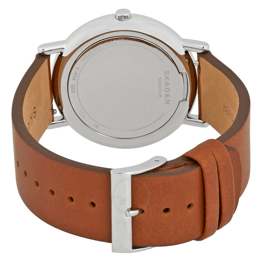 Reloj Skagen Signature con esfera azul y cuero marrón para hombre SKW6355