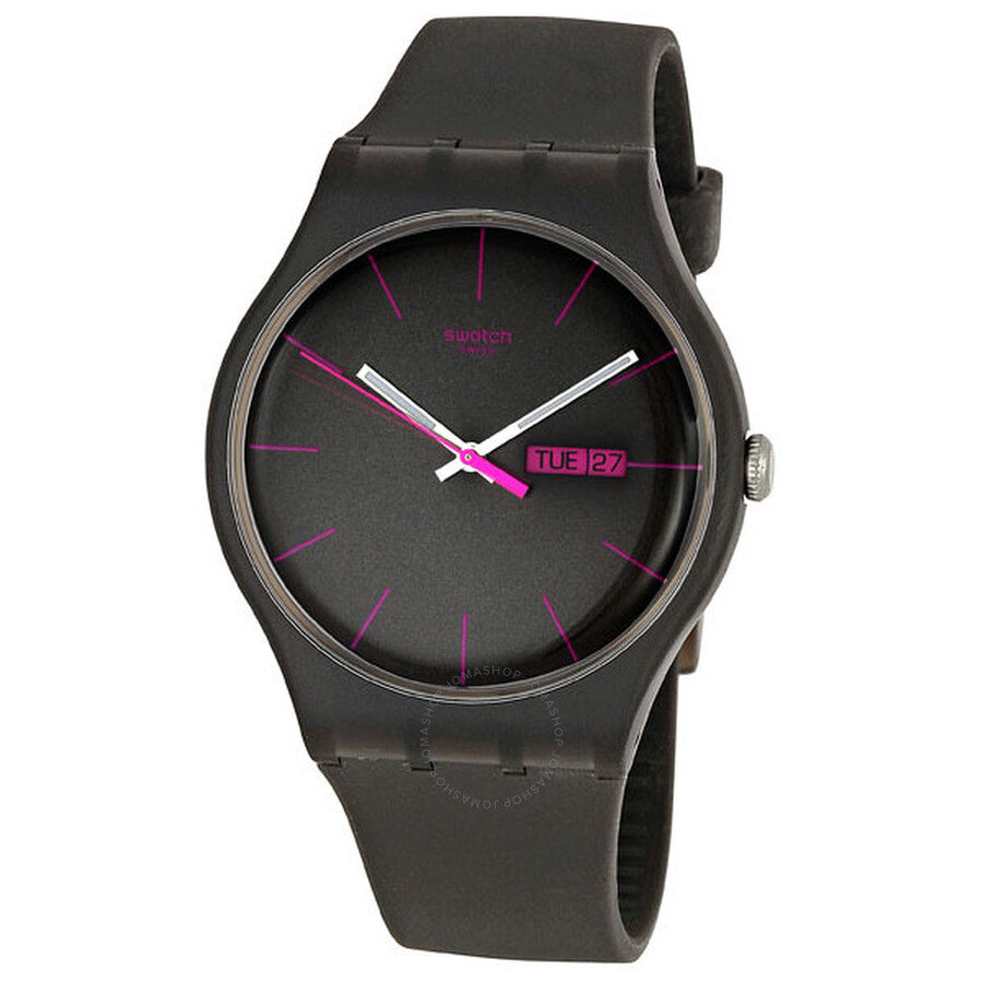 Swatch Rebel Brown Dial Brown Rubber 41 mm Watch SUOC700 - The Watches Men & Co