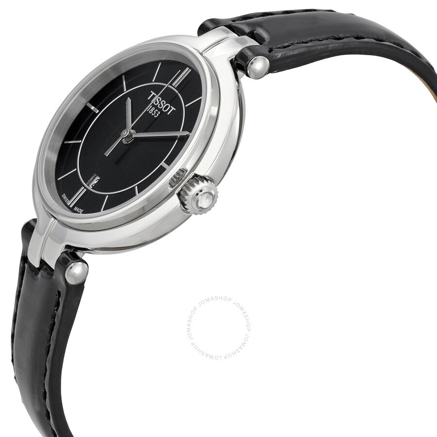 Tissot Flamingo Black Dial Black Leather Ladies Watch T0942101605100