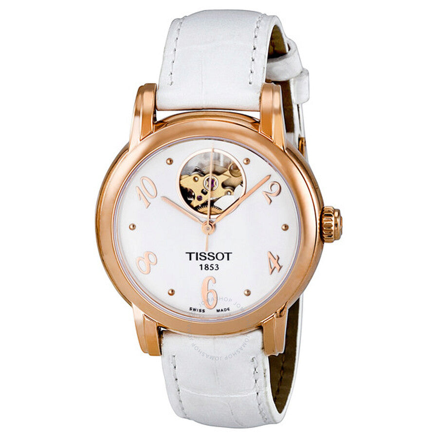 Tissot Lady Heart White Dial Automatic White Leather Ladies Watch T0502073601700 - The Watches Men & Co
