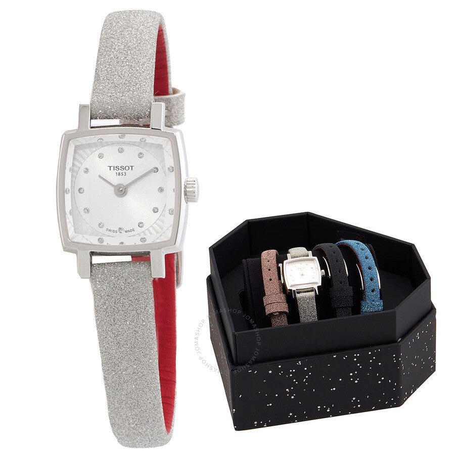 Tissot Lovely Square Festive Kit Quartz Diamond Silver Dial Ladies Watch T0581091703602 - Watches of America