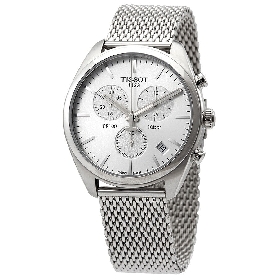 Tissot PR 100 Chronograph Silver Dial Mesh Bracelet Men's Watch T1014171103102 - The Watches Men & Co