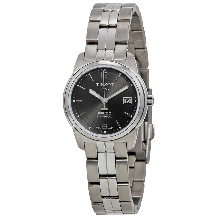 Tissot PR100 Anthracite Dial Titanium Bracelet Ladies Watch T0493104406700 - The Watches Men & Co