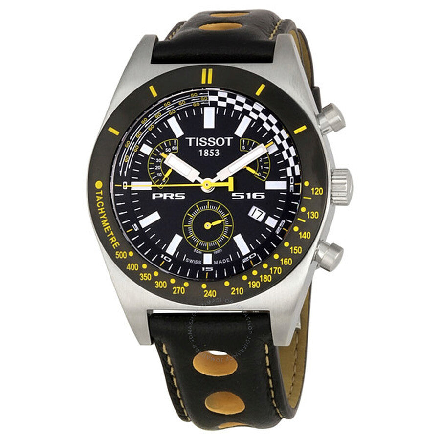 Tissot PRS516 Chronograph Black Dial Black Leather Men's Watch T91.1.428.51 - The Watches Men & Co