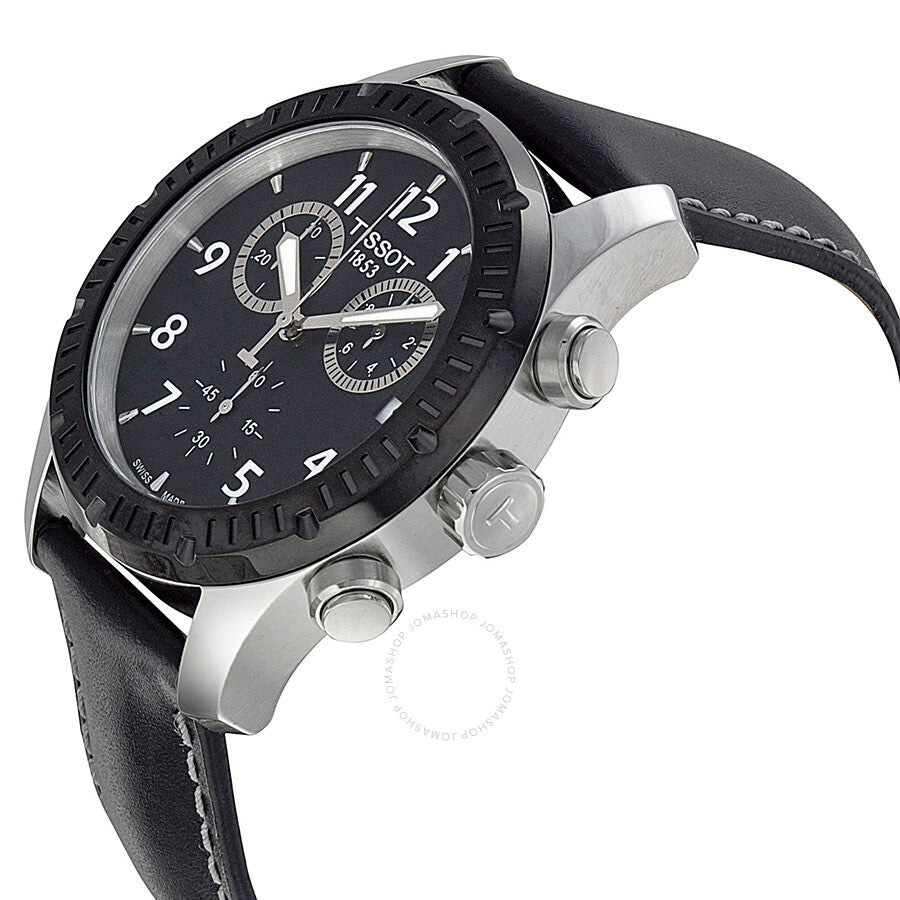 Tissot V8 Chronograph Black Dial Black Leather Men's Watch T0394172605700 - The Watches Men & Co #2