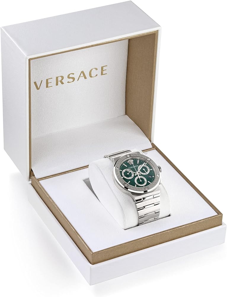 Versace Greca Logo Chrono Green Dial Silver Steel Strap Men's Watch - VEZ900121