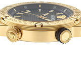 ساعة فيرساتشي غريكا لوجو دايفر كوارتز، مينا أسود، سوار مطاطي أسود، ساعة رجالية - VE8G00324