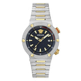 Versace Greca Logo Diver Quartz Black Dial Two Tone Steel Strap Men's Watch - VE8G00424