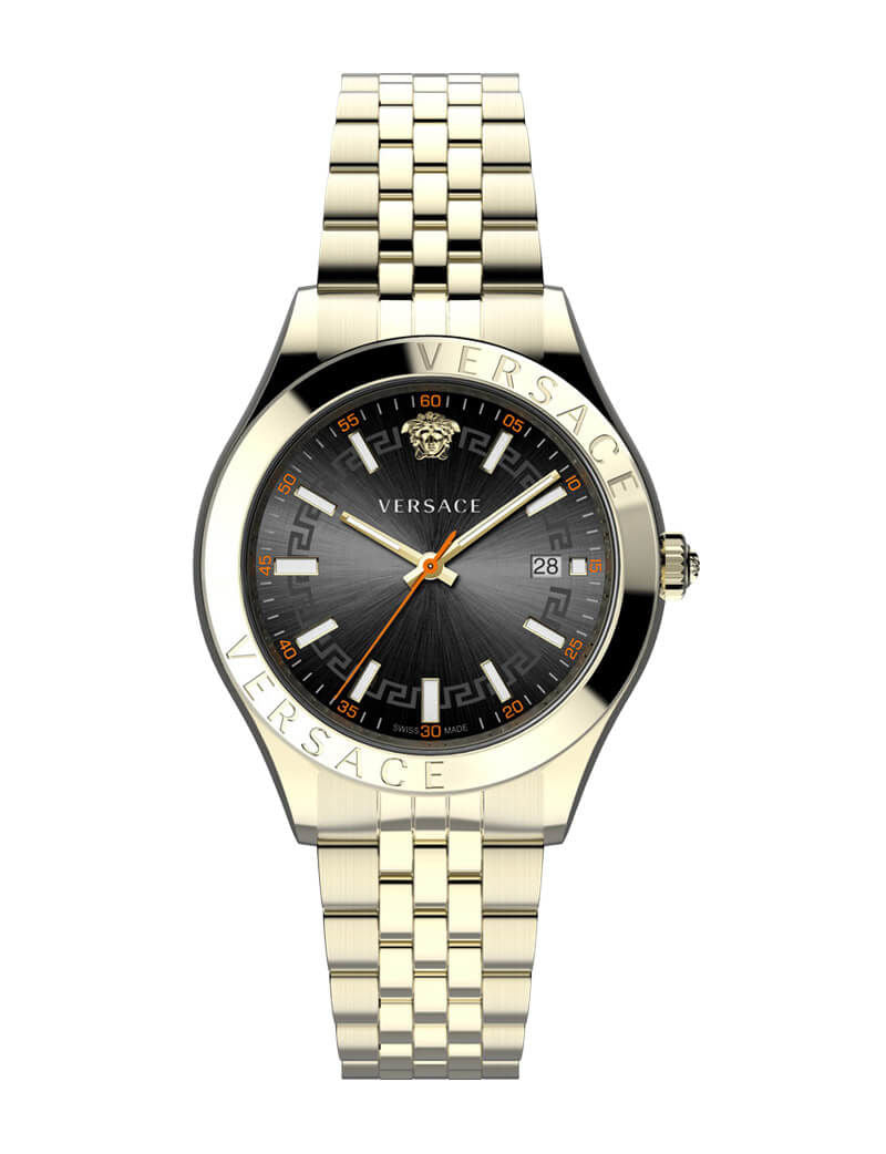 Versace Hellenyium gold stainless steel men's watch with black dial and Medusa logo