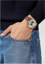 Versace V Circle Silver Dial Two Tone Leather Strap Men's Watch - VEBQ01319