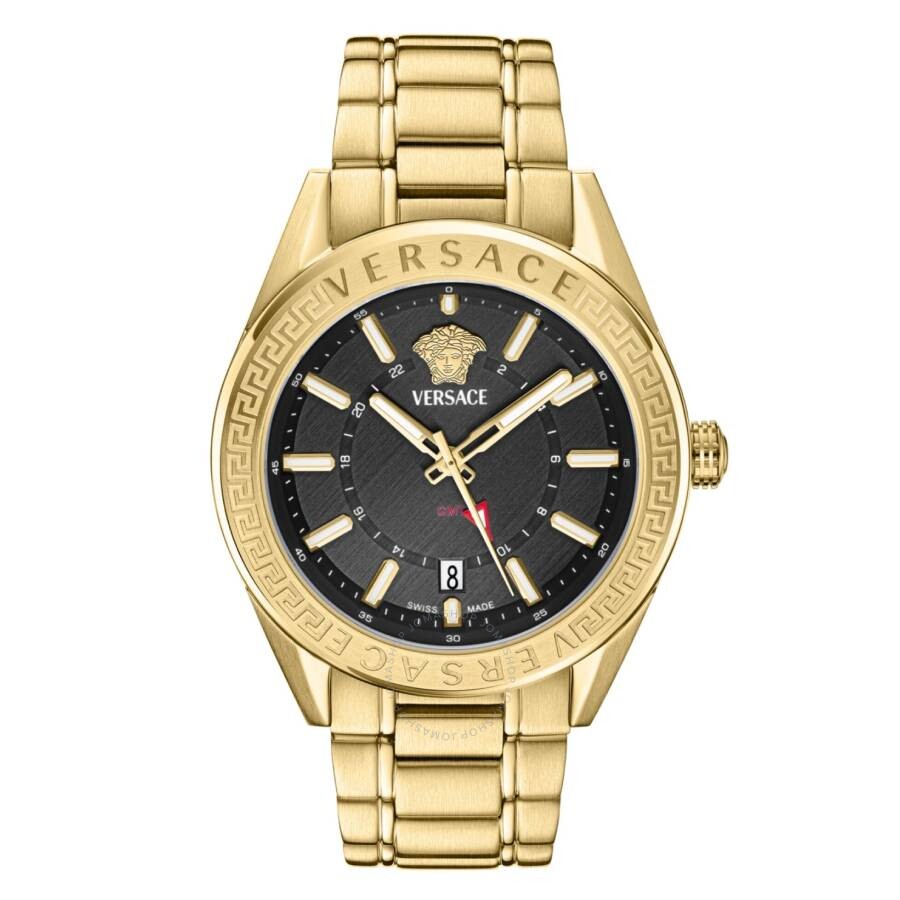 Versace V-Code GMT Quartz Black Dial Men's Watch VEAFA0724 - The Watches Men & Co
