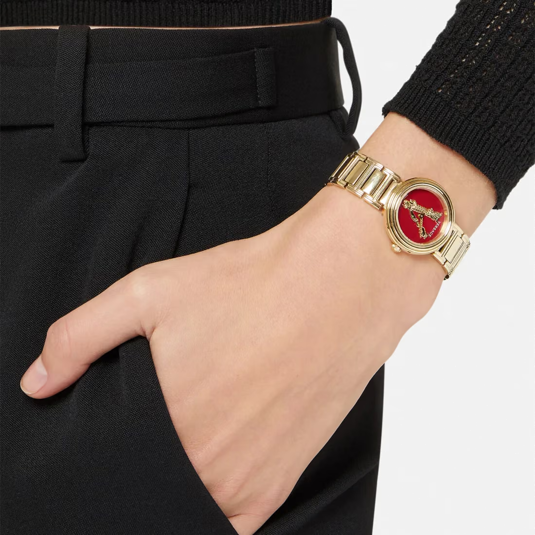 Versace Virtus Gold Mini Red Dial Women's Watch VET300321