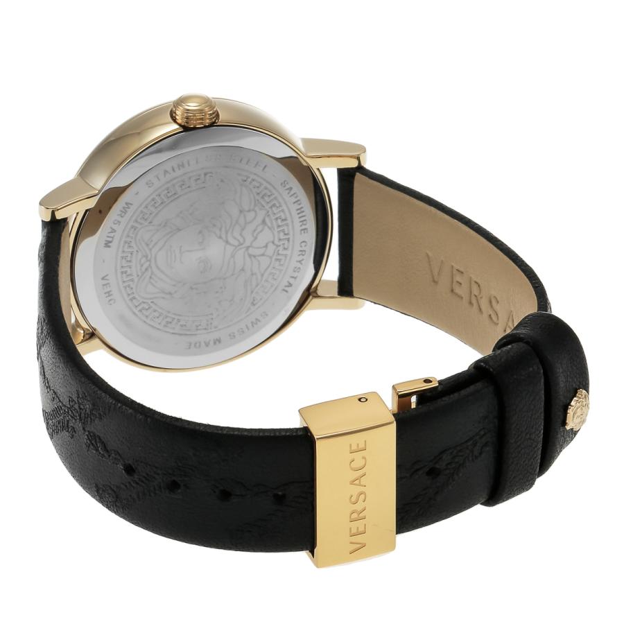 Caseback of Versace Virtus watch showing engraved Versace medallion on white background