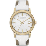 Burberry BU9015 Women's Swiss Heymarket Check Fabric and White Leather Band White Dial Women's Watch  BU9015 - Watches of America