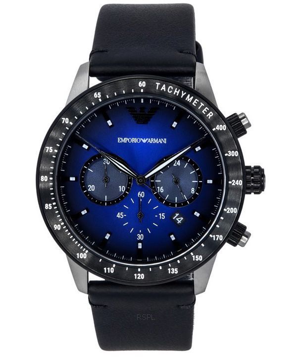 Emporio Armani Chronograph Black Leather Men's Watch AR11522