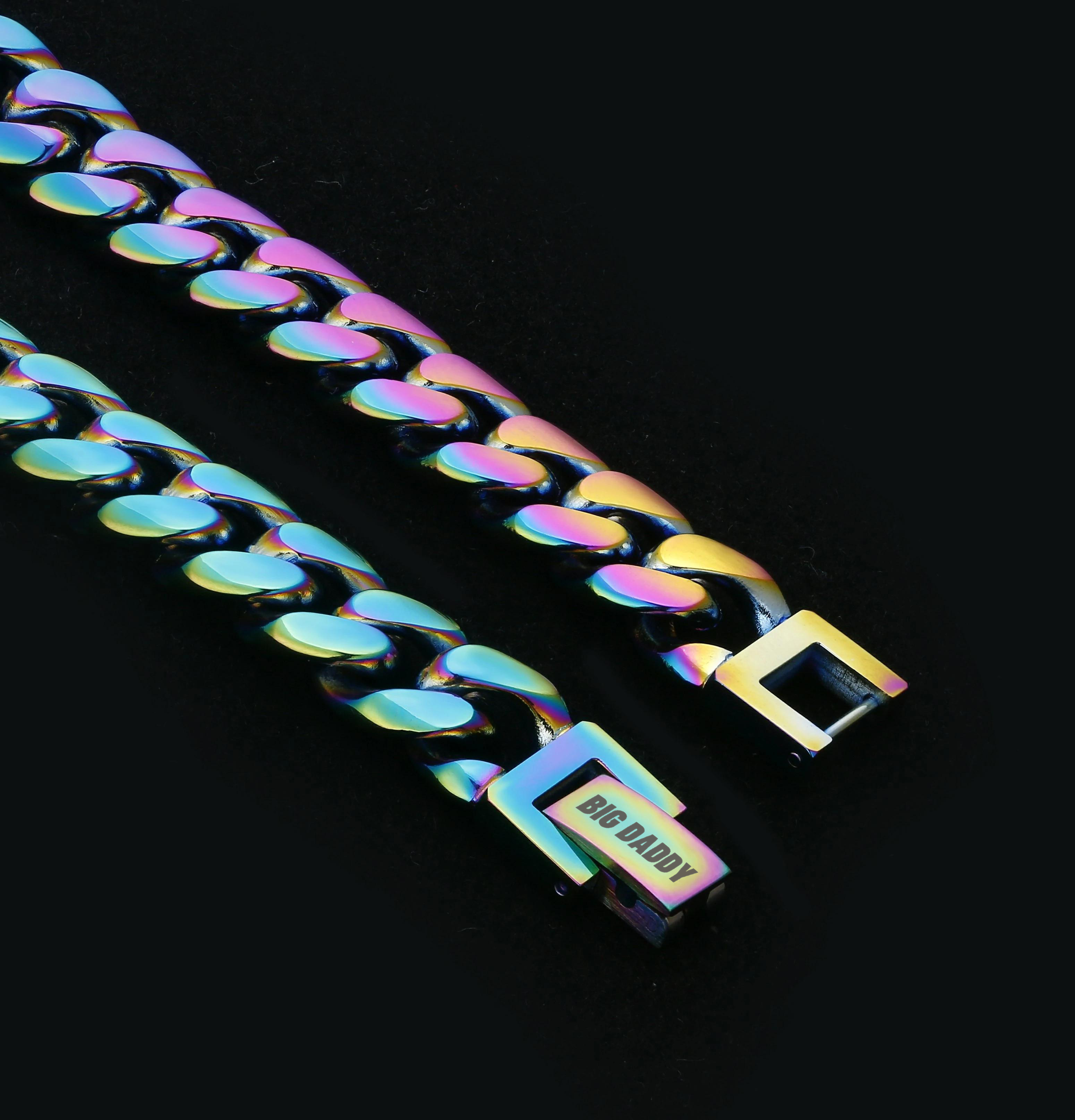 Big Daddy 10mm Rainbow Miami pulsera de eslabones cubanos