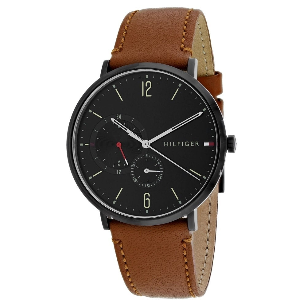 Tommy Hilfiger Black Dial Brown Leather Strap Men's Watch 1791510 – Watches  of America