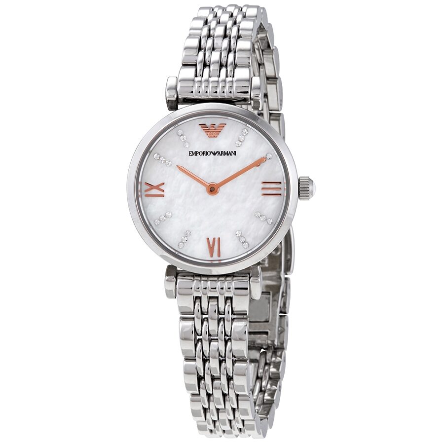 Emporio Armani Gianni T-Bar Quartz Crystal White Mother of Pearl