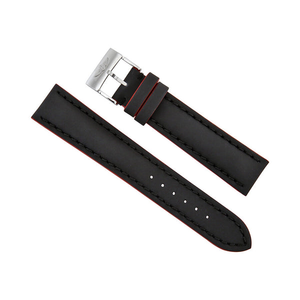 Breitling Black leather Watch Band Strap with Red Trimming 20mm - 18mm #224X-A18BA.1 - Watches of America