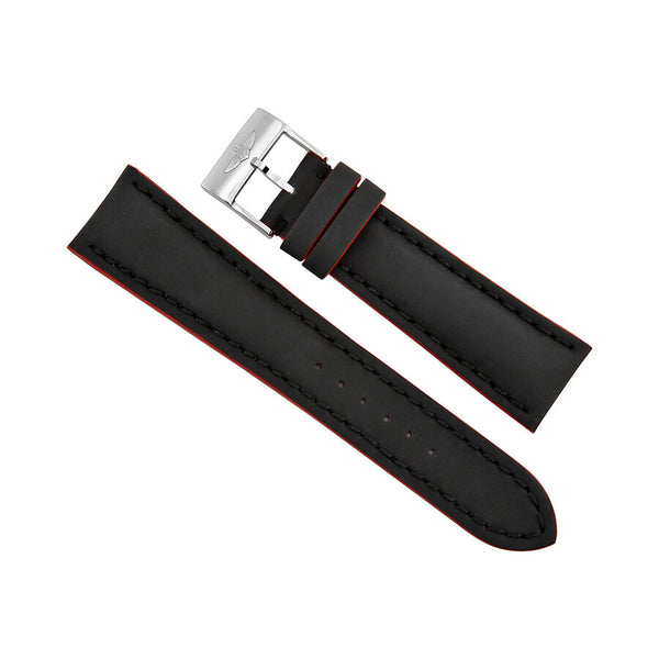 Breitling Black Leather Watch Band Strap with Red Trimming 24mm - 20mm #233X-A20BA.1 - Watches of America