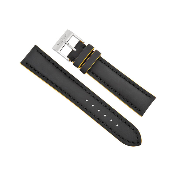 Breitling Black Leather Watch Band Strap with Yellow Trimming 20mm - 18 mm #225X-A18BA.1 - Watches of America