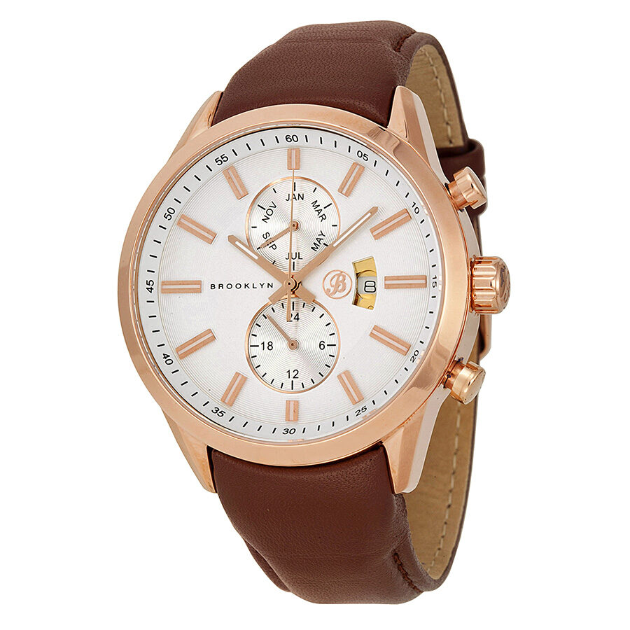 Brooklyn Watch Fulton Silver Dial Brown Leather Swiss Quartz