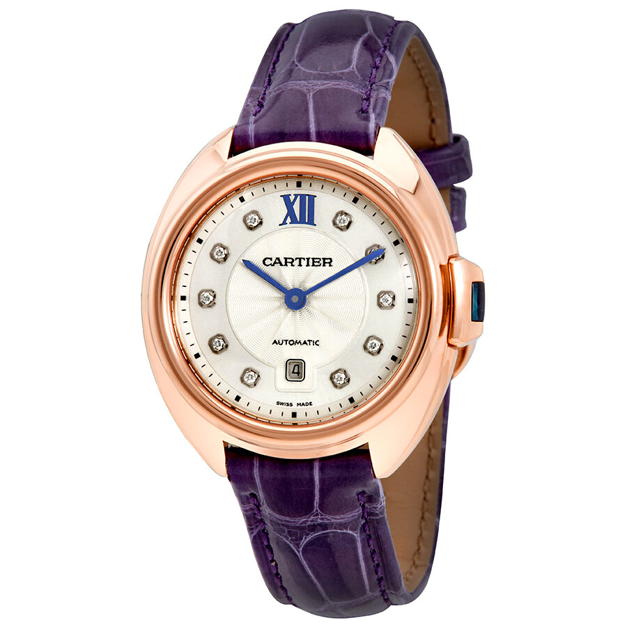 Cartier Cle 18kt Rose Gold Automatic Flinque Sunray Dial Ladies