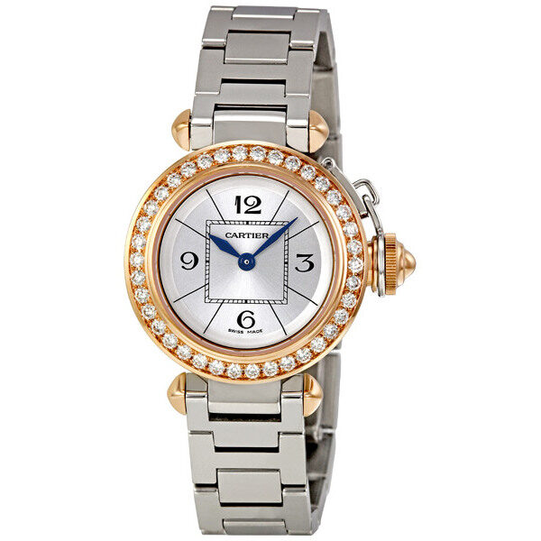 Cartier Miss Pasha Silver Dial Diamond Bezel Ladies Watch WJ124021