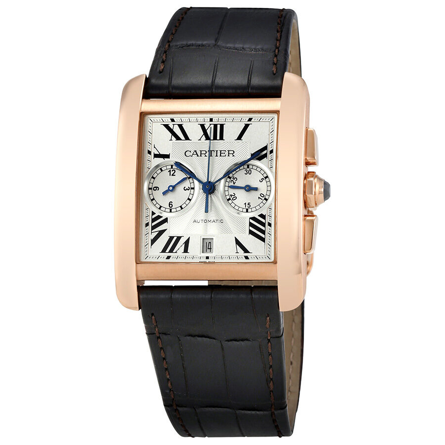Cartier Tank MC Chronograph Silver Dial Brown Leather Men