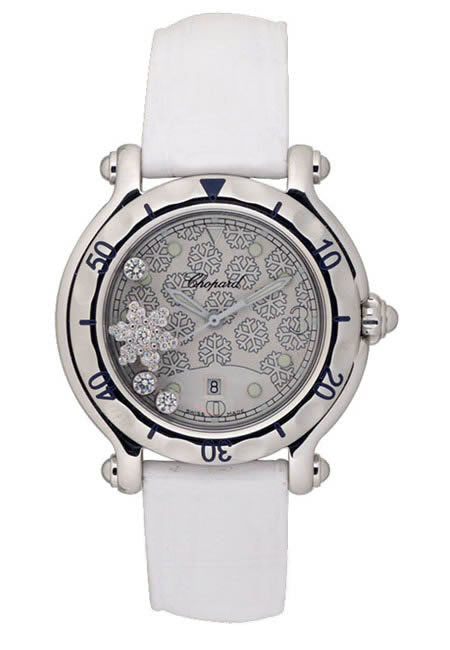 Chopard Happy Sport Diamond Snowflake Steel White Rubber Watch 27