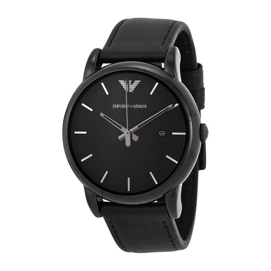 Emporio Armani Classic Black Dial Black Leather Strap Watch For Women