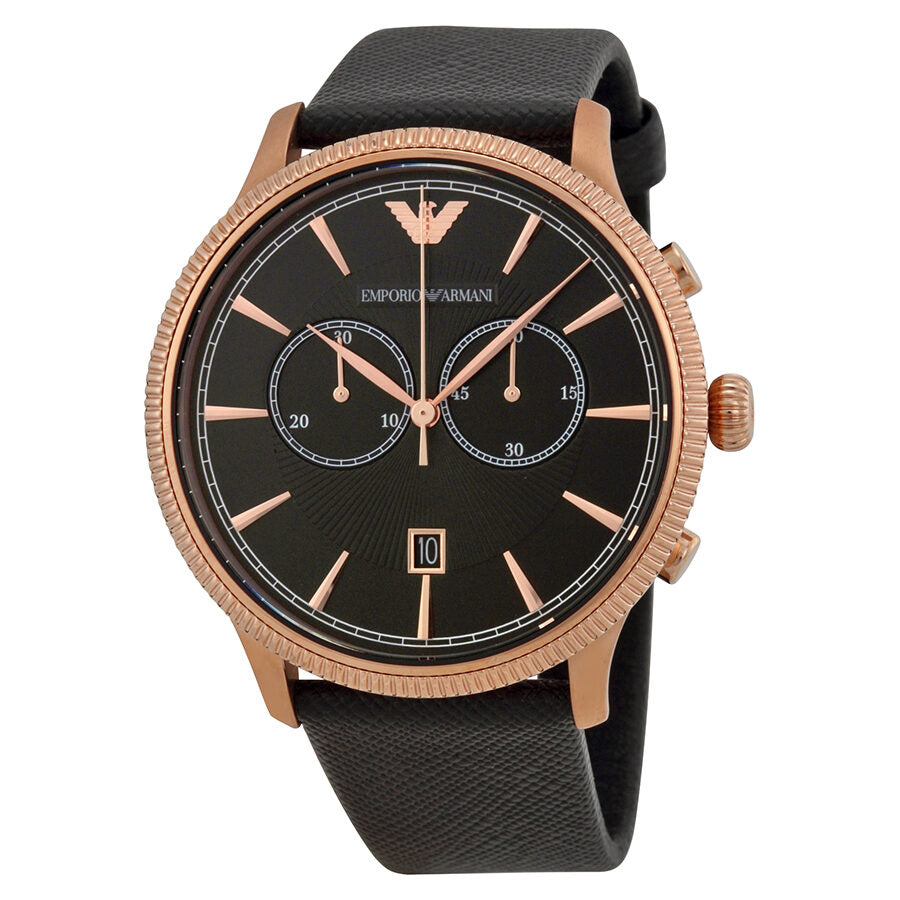 Emporio Armani Men's Chronograph Black Leather Watch - Watches