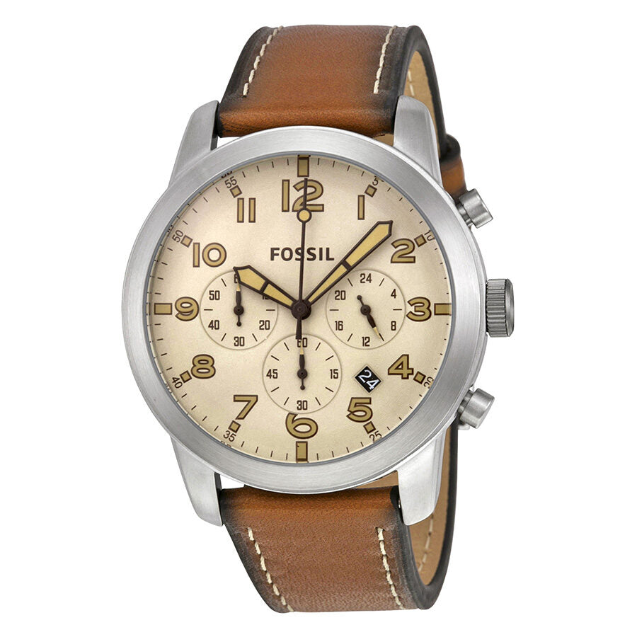 Wrist Watch Fossil Reloj Usa Fossil Pilot 54 Beige Dial Chronograph