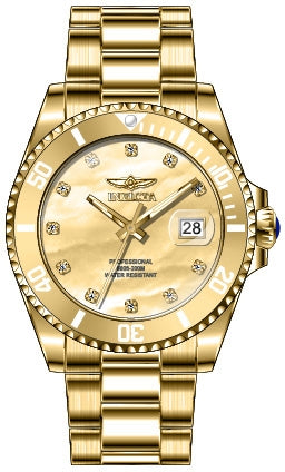 Invicta Pro Diver Quartz Crystal Gold Dial Ladies Watch 31700